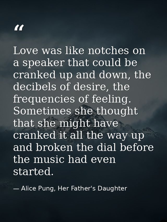 Love was like notches on a speaker that could be cranked up and down, the decibels of desire, the frequencies of feeling — Alice Pung, Her Father's Daughter
