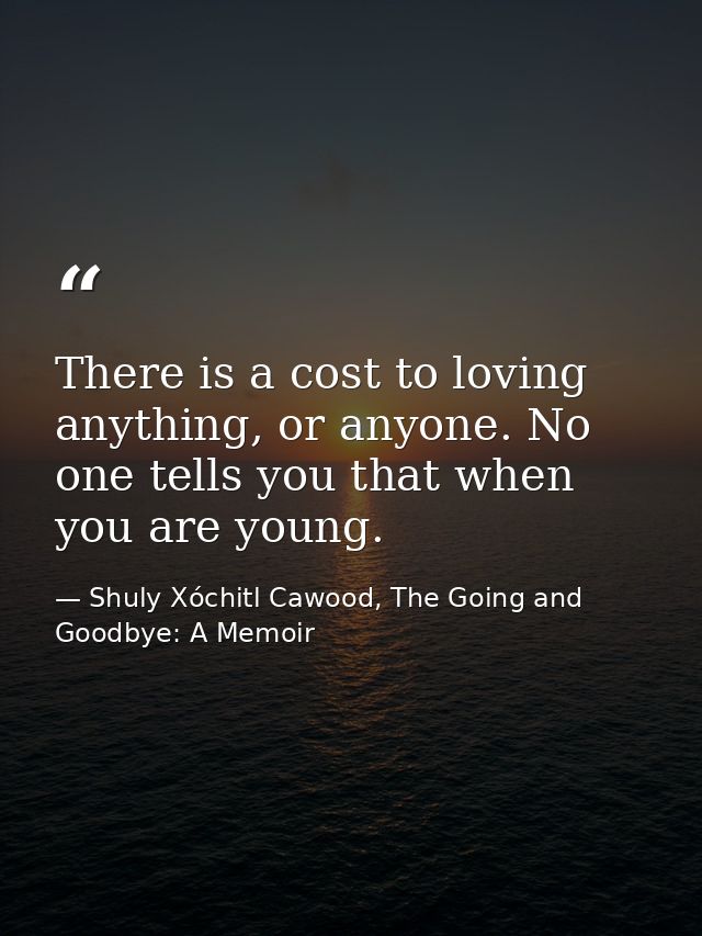 There is a cost to loving anything, or anyone. No one tells you that when you are young. — Shuly Xóchitl Cawood, The Going and Goodbye: A Memoir