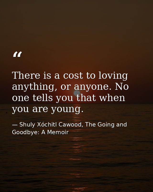 There is a cost to loving anything, or anyone. No one tells you that when you are young. — Shuly Xóchitl Cawood, The Going and Goodbye: A Memoir