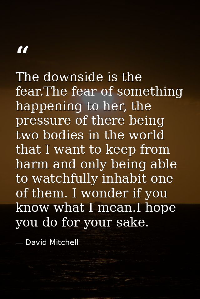 The downside is the fear.The fear of something happening to her, the pressure of there being two bodies in the world tha — David Mitchell
