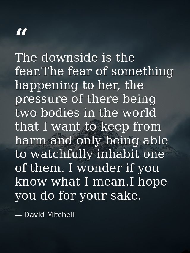 The downside is the fear.The fear of something happening to her, the pressure of there being two bodies in the world tha — David Mitchell