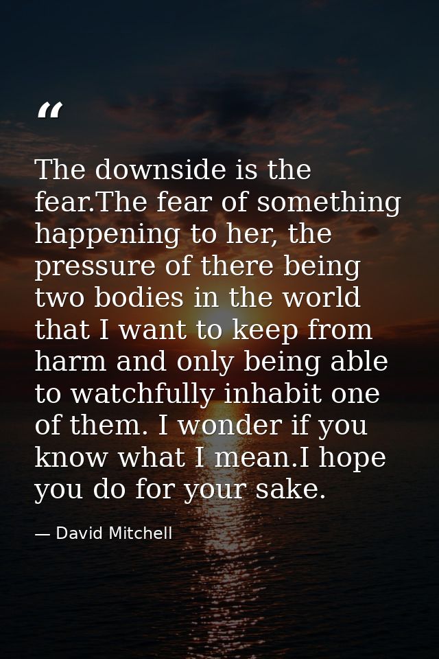 The downside is the fear.The fear of something happening to her, the pressure of there being two bodies in the world tha — David Mitchell