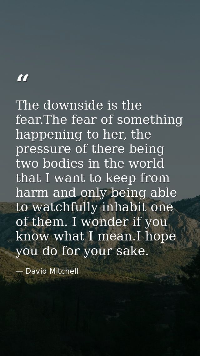 The downside is the fear.The fear of something happening to her, the pressure of there being two bodies in the world tha — David Mitchell
