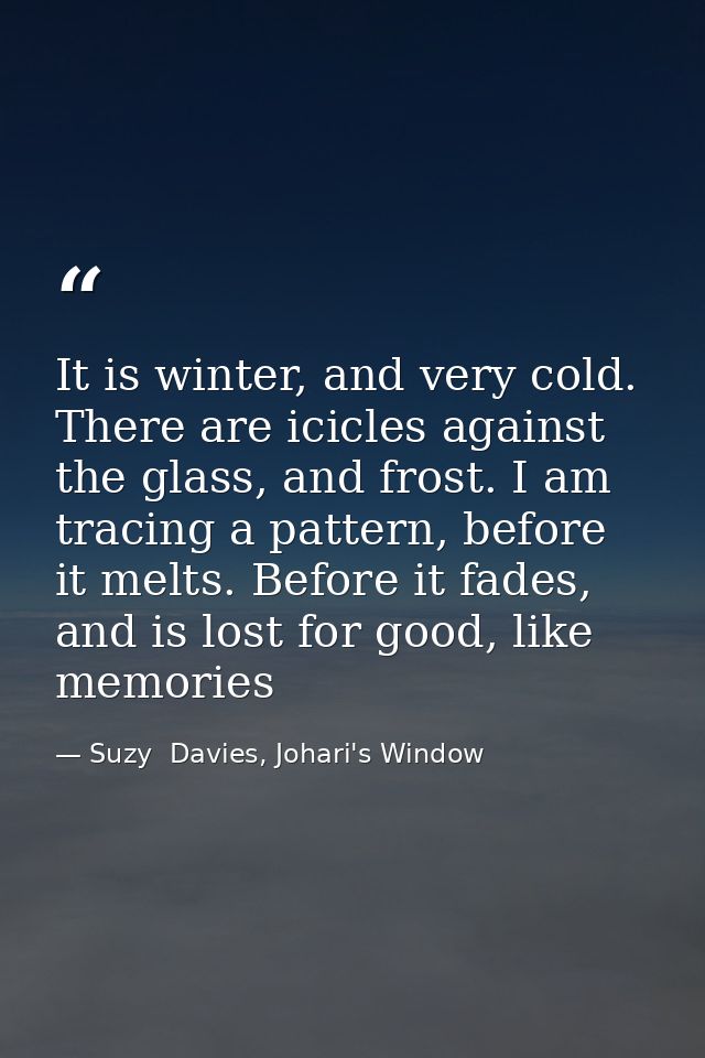 It is winter, and very cold. There are icicles against the glass, and frost. I am tracing a pattern, before it melts. Be — Suzy  Davies, Johari's Window