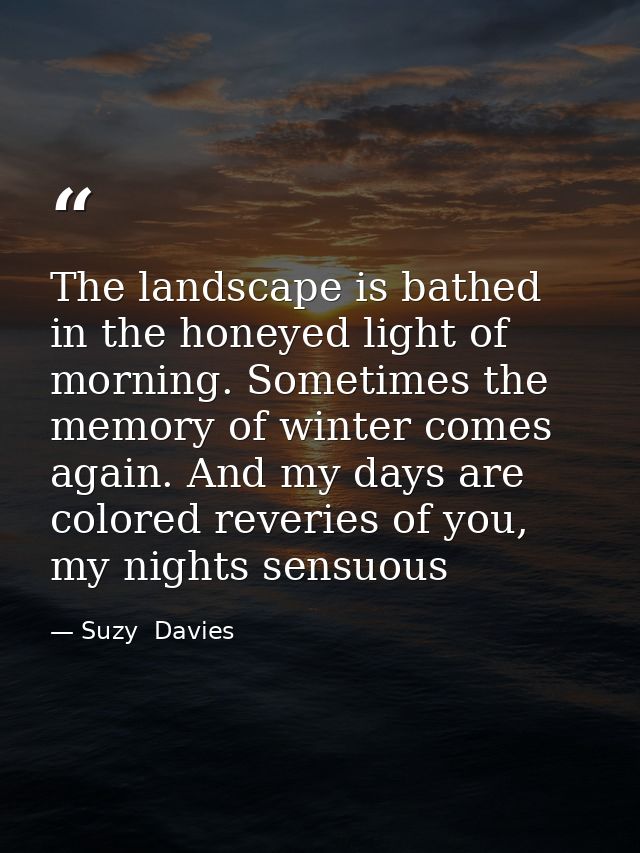 The landscape is bathed in the honeyed light of morning. Sometimes the memory of winter comes again. And my days are col — Suzy  Davies