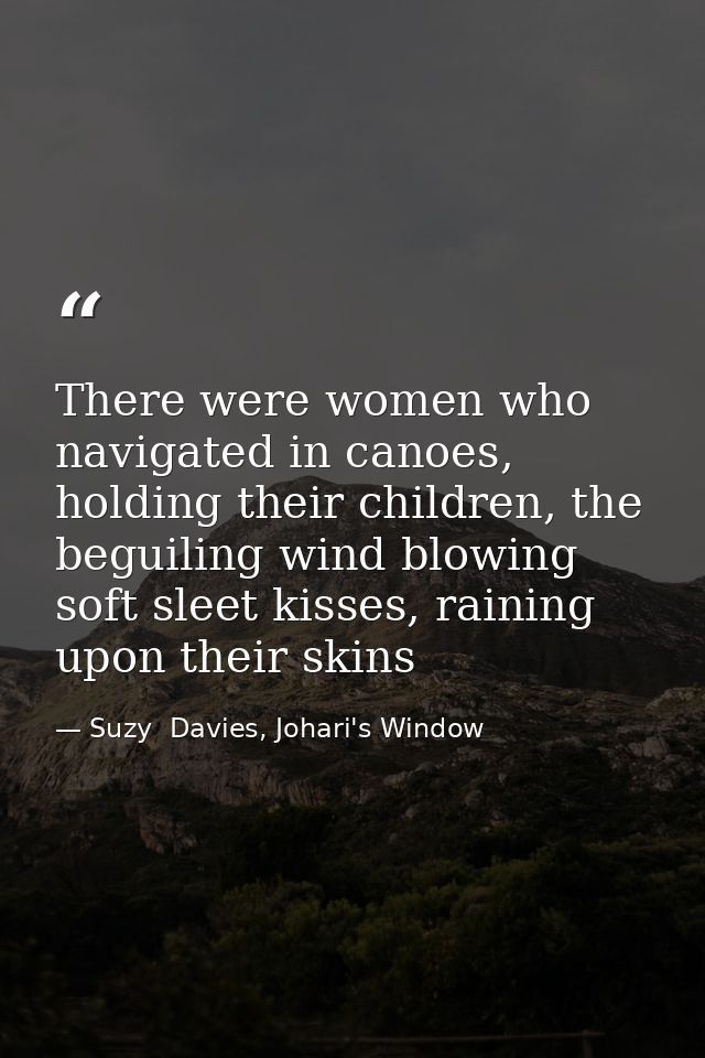 There were women who navigated in canoes, holding their children, the beguiling wind blowing soft sleet kisses, raining  — Suzy  Davies, Johari's Window