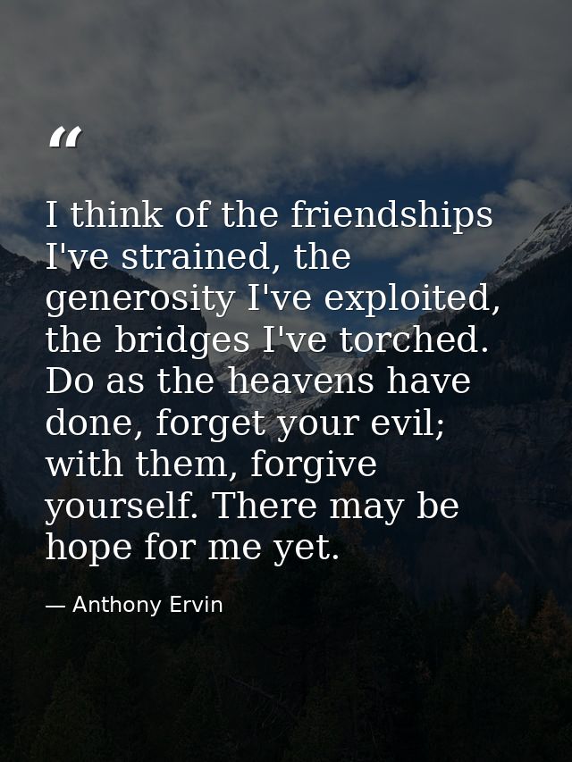 I think of the friendships I've strained, the generosity I've exploited, the bridges I've torched. Do as the heavens hav — Anthony Ervin