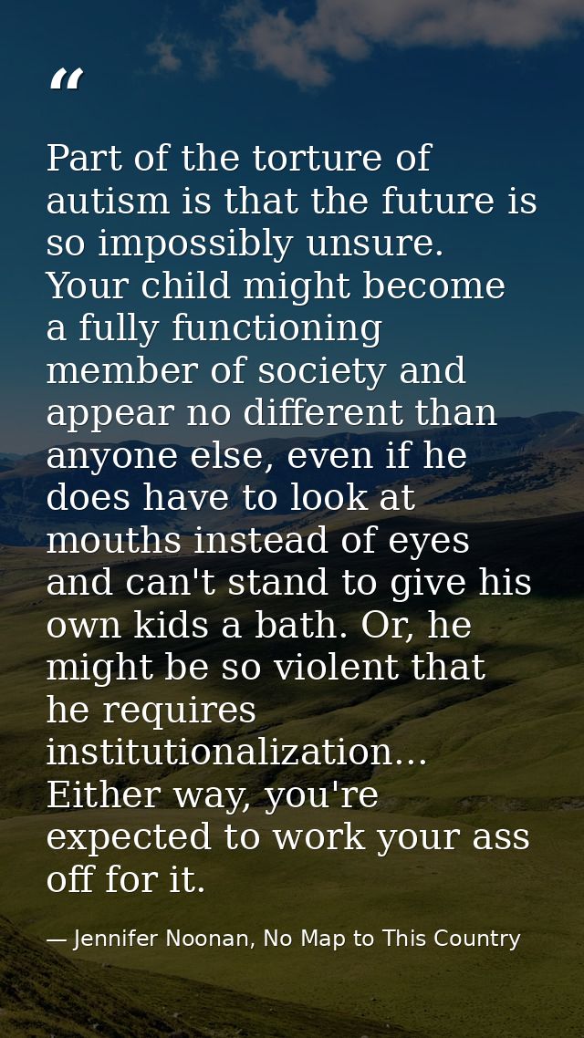 Part of the torture of autism is that the future is so impossibly unsure. Your child might become a fully functioning me — Jennifer Noonan, No Map to This Country