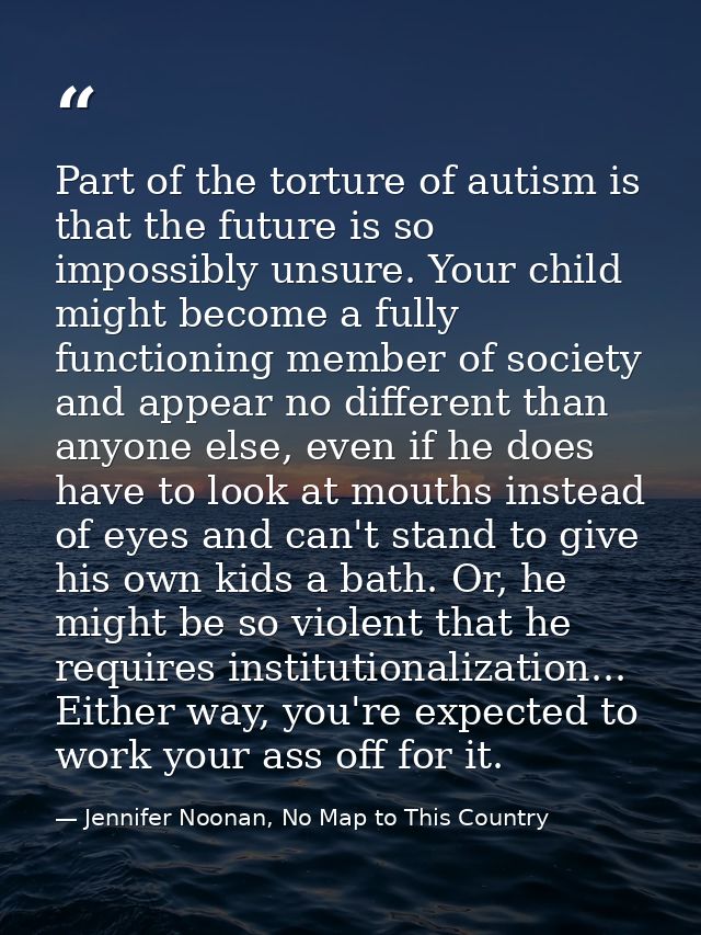 Part of the torture of autism is that the future is so impossibly unsure. Your child might become a fully functioning me — Jennifer Noonan, No Map to This Country