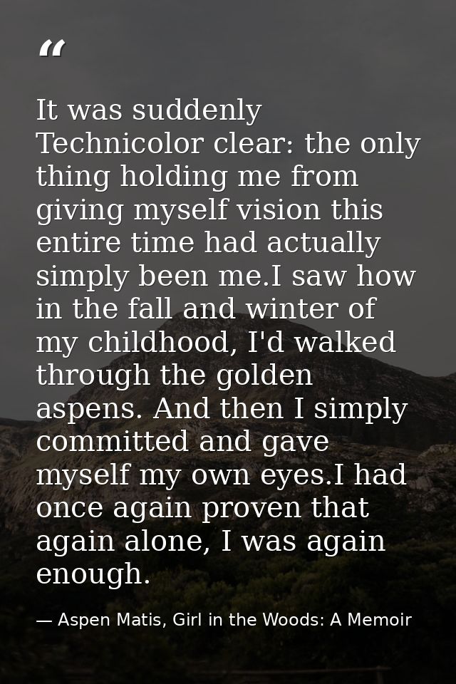 It was suddenly Technicolor clear: the only thing holding me from giving myself vision this entire time had actually sim — Aspen Matis, Girl in the Woods: A Memoir