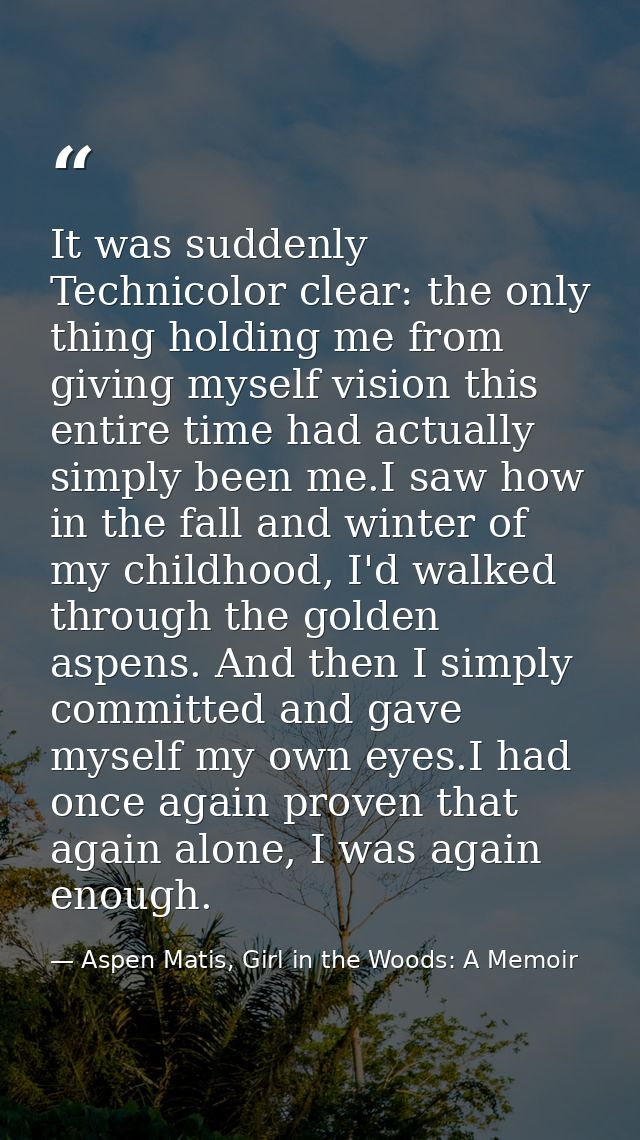 It was suddenly Technicolor clear: the only thing holding me from giving myself vision this entire time had actually sim — Aspen Matis, Girl in the Woods: A Memoir