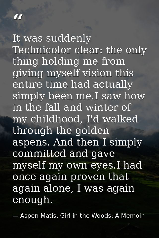 It was suddenly Technicolor clear: the only thing holding me from giving myself vision this entire time had actually sim — Aspen Matis, Girl in the Woods: A Memoir