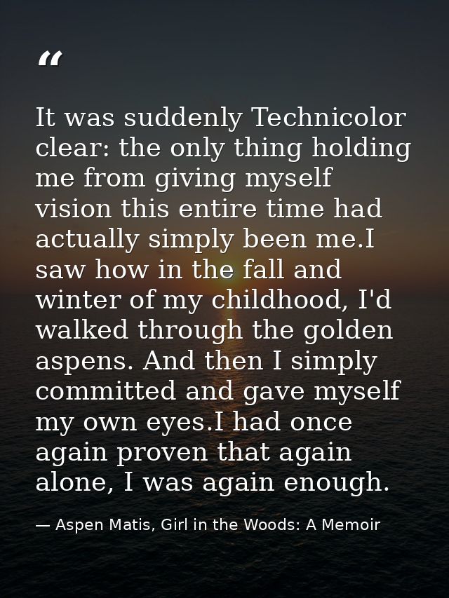 It was suddenly Technicolor clear: the only thing holding me from giving myself vision this entire time had actually sim — Aspen Matis, Girl in the Woods: A Memoir