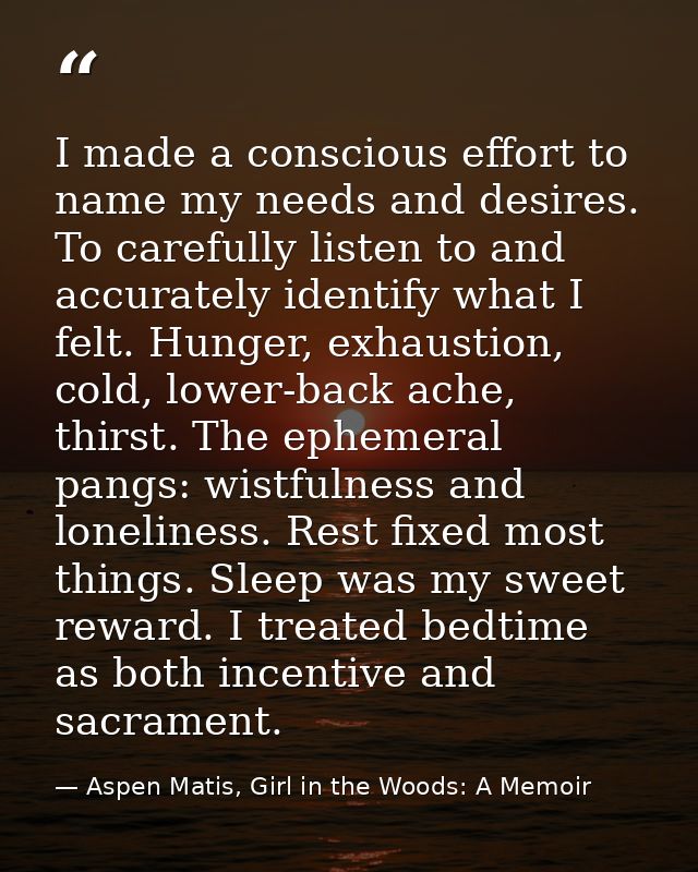 I made a conscious effort to name my needs and desires. To carefully listen to and accurately identify what I felt. Hung — Aspen Matis, Girl in the Woods: A Memoir