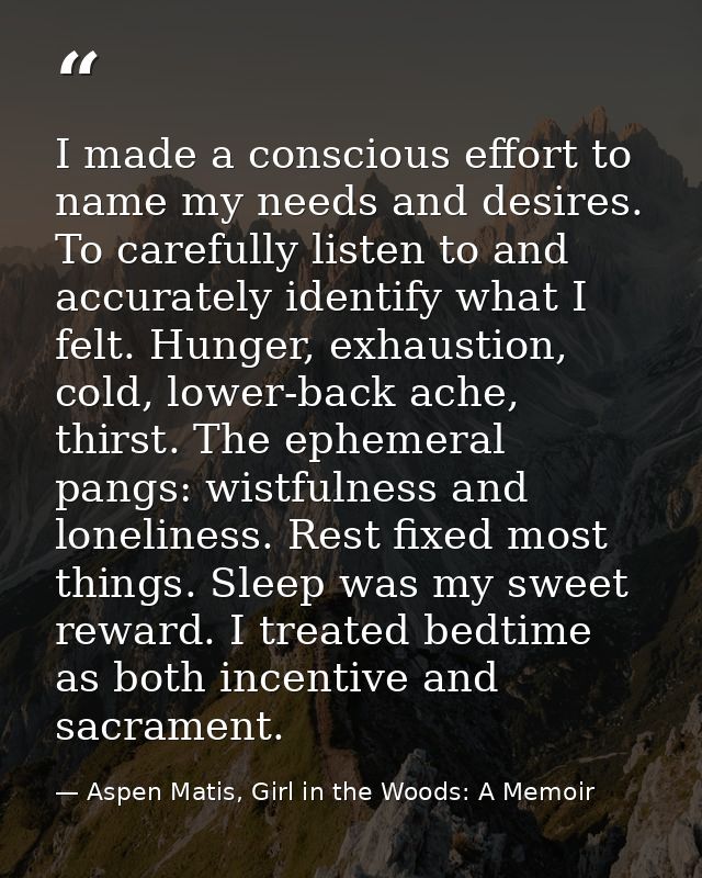 I made a conscious effort to name my needs and desires. To carefully listen to and accurately identify what I felt. Hung — Aspen Matis, Girl in the Woods: A Memoir