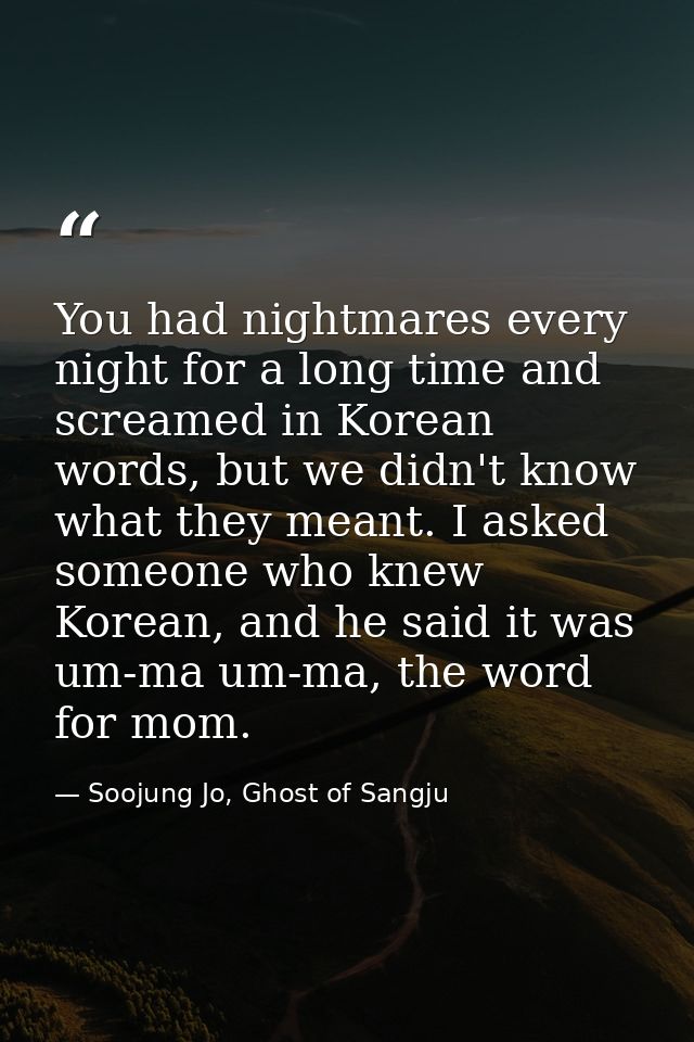 You had nightmares every night for a long time and screamed in Korean words, but we didn't know what they meant. I asked — Soojung Jo, Ghost of Sangju