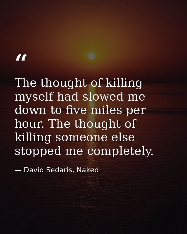 The thought of killing myself had slowed me down to five miles per hour. The thought of killing someone else stopped me  — David Sedaris, Naked