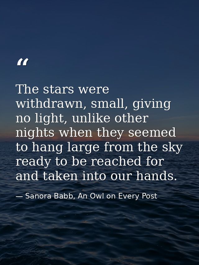 The stars were withdrawn, small, giving no light, unlike other nights when they seemed to hang large from the sky ready  — Sanora Babb, An Owl on Every Post
