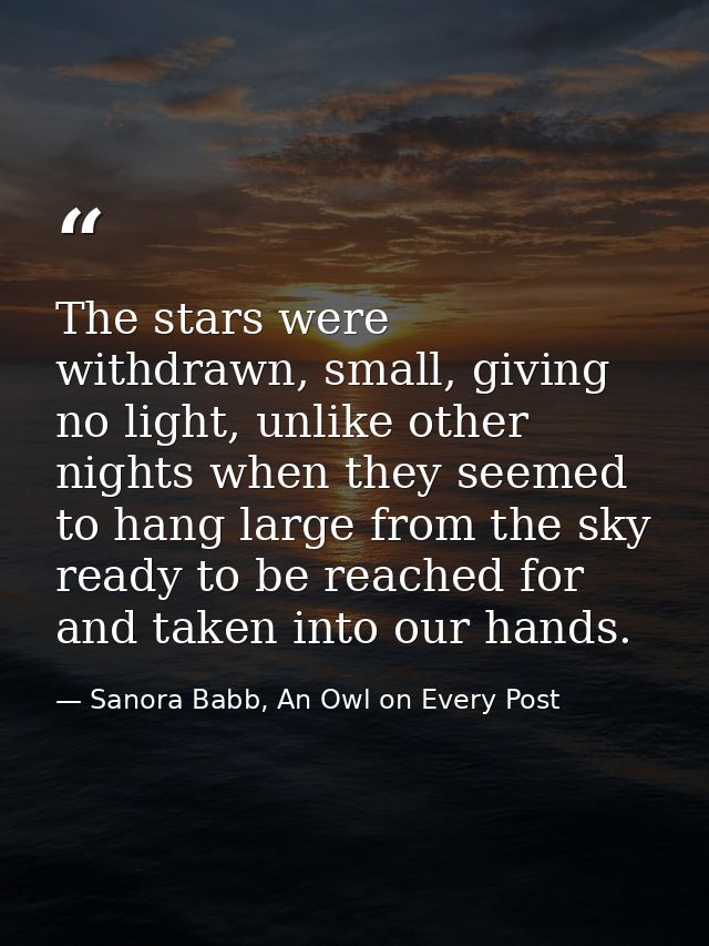 The stars were withdrawn, small, giving no light, unlike other nights when they seemed to hang large from the sky ready  — Sanora Babb, An Owl on Every Post