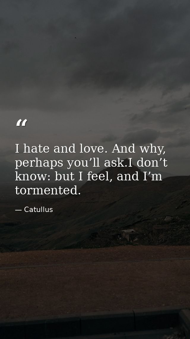 I hate and love. And why, perhaps you’ll ask.I don’t know: but I feel, and I’m tormented. — Catullus