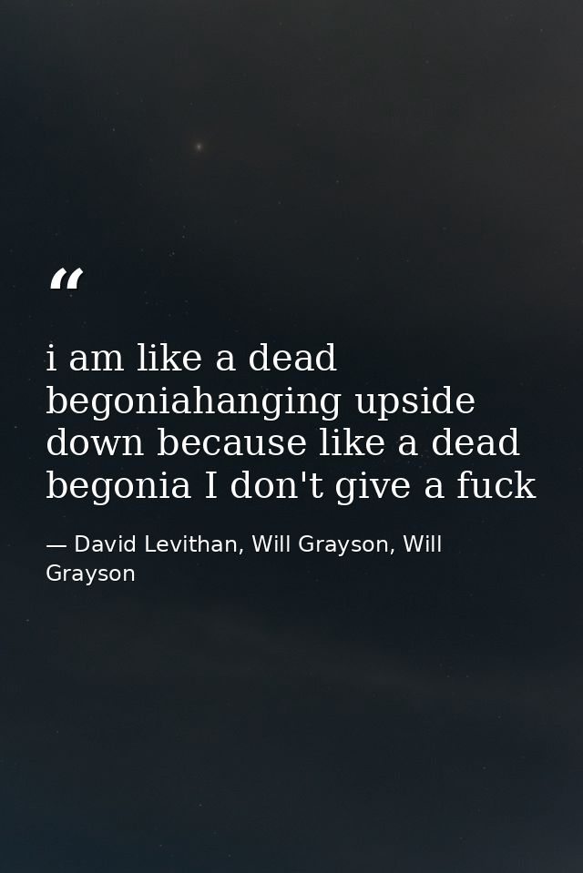 i am like a dead begoniahanging upside down because like a dead begonia I don't give a fuck — David Levithan, Will Grayson, Will Grayson