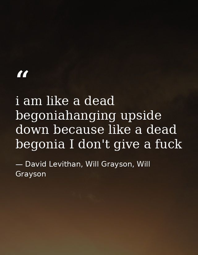 i am like a dead begoniahanging upside down because like a dead begonia I don't give a fuck — David Levithan, Will Grayson, Will Grayson