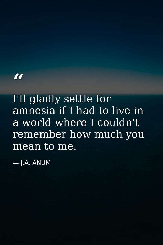 I'll gladly settle for amnesia if I had to live in a world where I couldn't remember how much you mean to me. — J.A. ANUM