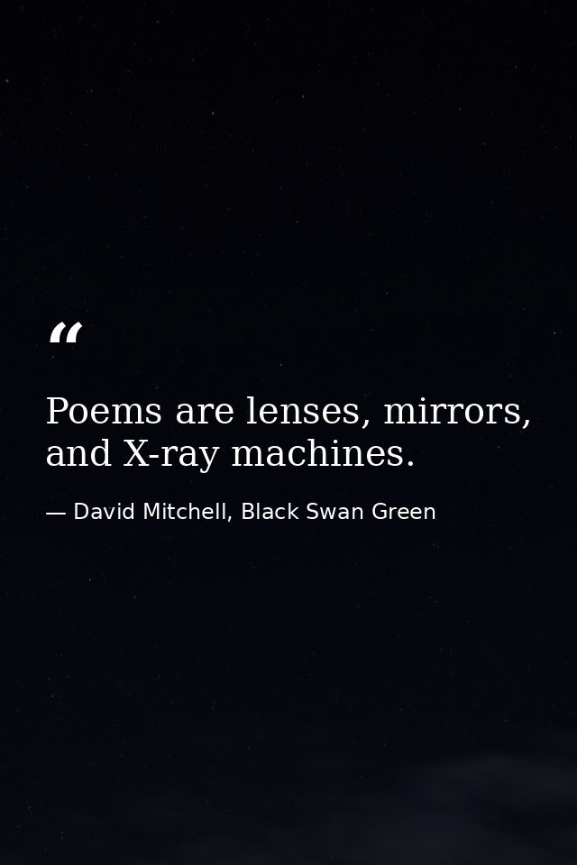 Poems are lenses, mirrors, and X-ray machines. — David Mitchell, Black Swan Green