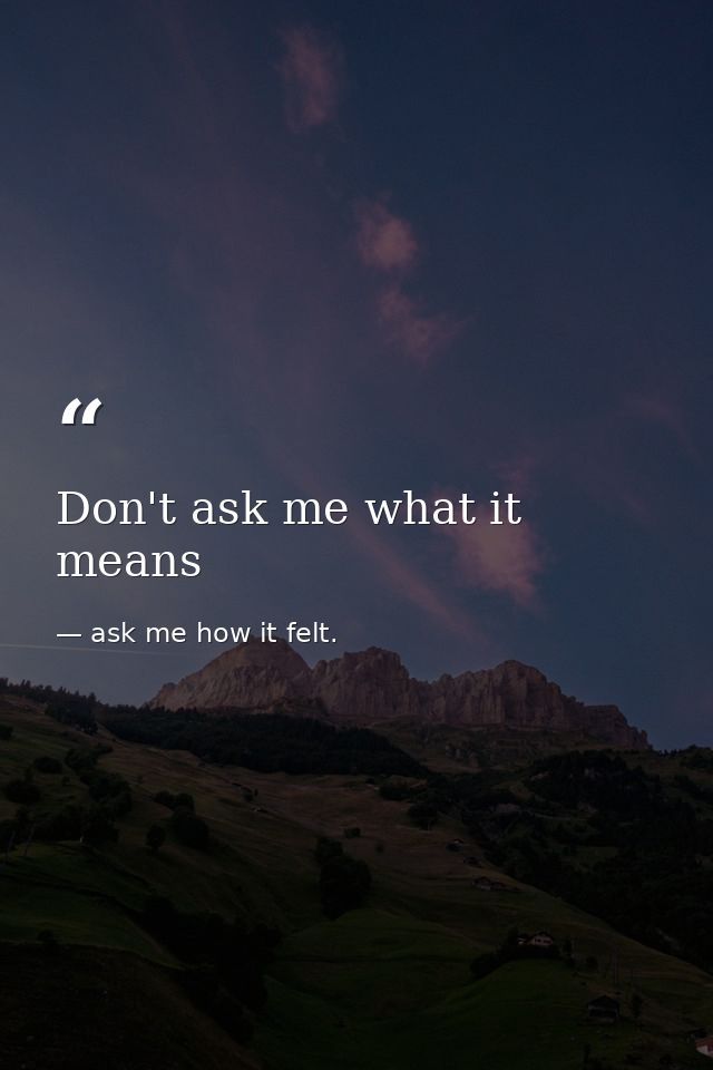 Don't ask me what it means — ask me how it felt.