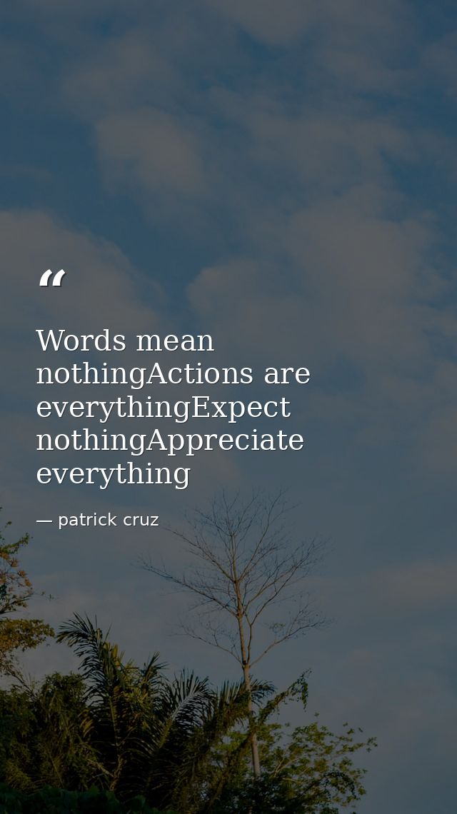 Words mean nothingActions are everythingExpect nothingAppreciate everything — patrick cruz