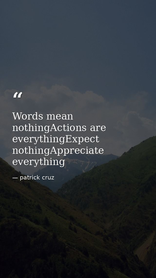 Words mean nothingActions are everythingExpect nothingAppreciate everything — patrick cruz