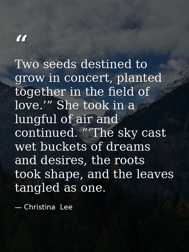 Two seeds destined to grow in concert, planted together in the field of love.’” She took in a lungful of air and continu — Christina  Lee