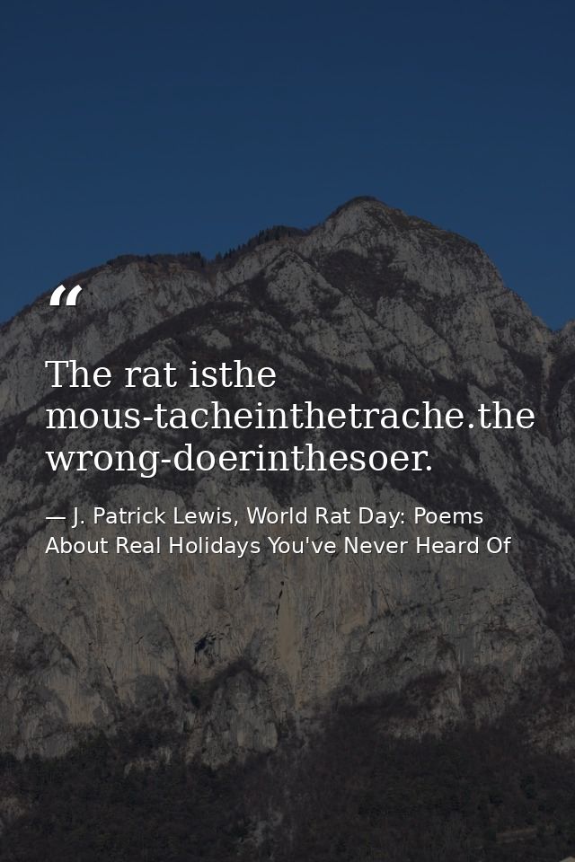 The rat isthe mous-tacheinthetrache.the wrong-doerinthesoer. — J. Patrick Lewis, World Rat Day: Poems About Real Holidays You've Never Heard Of