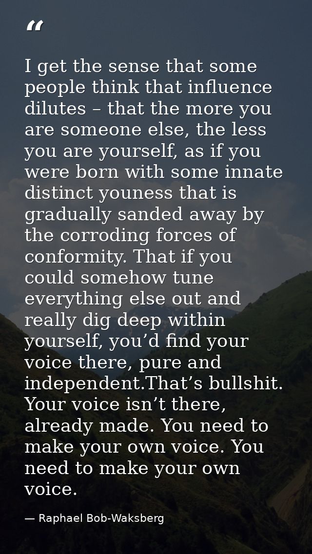 I get the sense that some people think that influence dilutes – that the more you are someone else, the less you are you — Raphael Bob-Waksberg