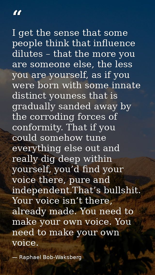 I get the sense that some people think that influence dilutes – that the more you are someone else, the less you are you — Raphael Bob-Waksberg