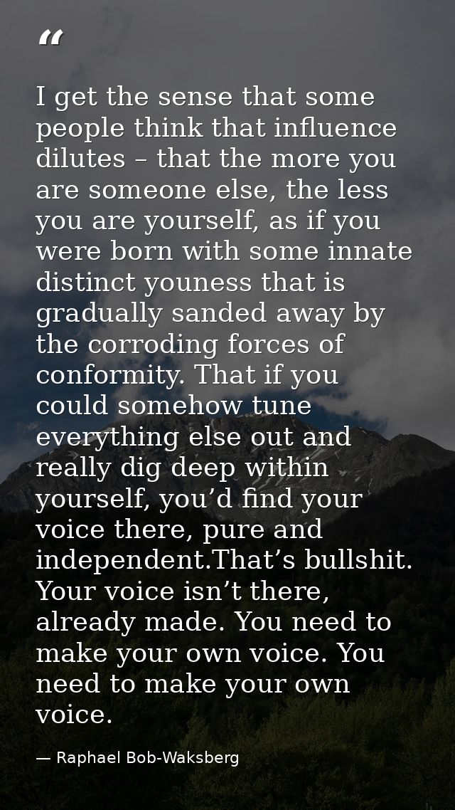 I get the sense that some people think that influence dilutes – that the more you are someone else, the less you are you — Raphael Bob-Waksberg