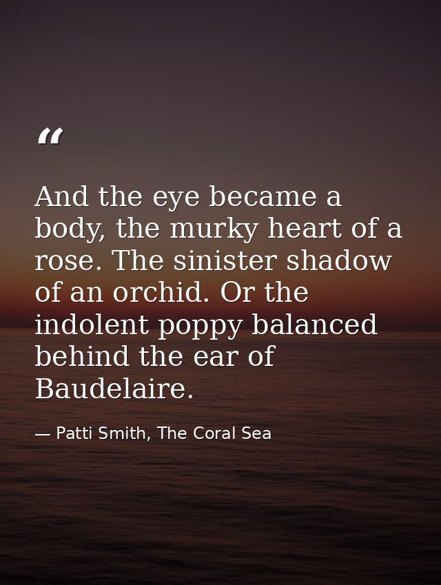 And the eye became a body, the murky heart of a rose. The sinister shadow of an orchid. Or the indolent poppy balanced b — Patti Smith, The Coral Sea