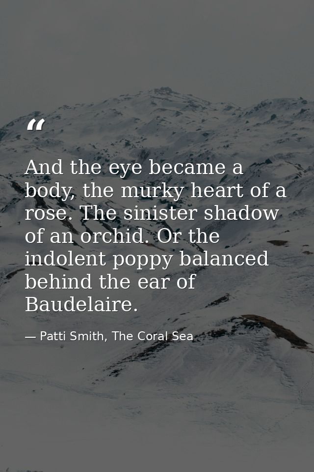 And the eye became a body, the murky heart of a rose. The sinister shadow of an orchid. Or the indolent poppy balanced b — Patti Smith, The Coral Sea