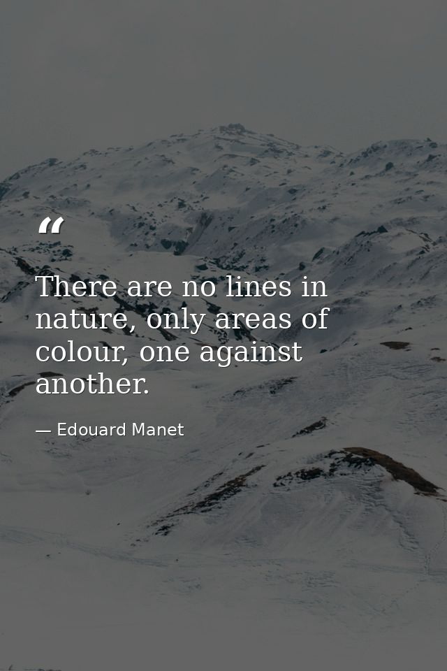 There are no lines in nature, only areas of colour, one against another. — Edouard Manet