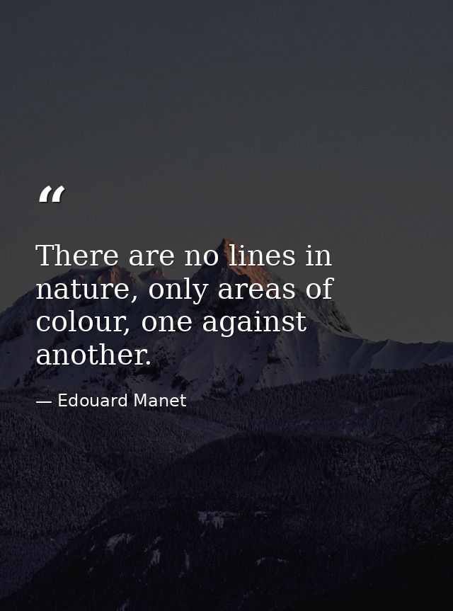 There are no lines in nature, only areas of colour, one against another. — Edouard Manet