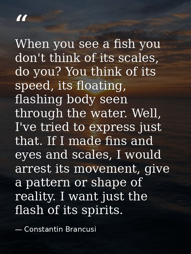 When you see a fish you don't think of its scales, do you? You think of its speed, its floating, flashing body seen thro — Constantin Brancusi