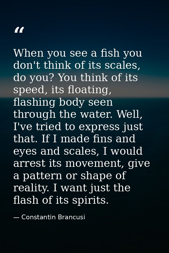 When you see a fish you don't think of its scales, do you? You think of its speed, its floating, flashing body seen thro — Constantin Brancusi