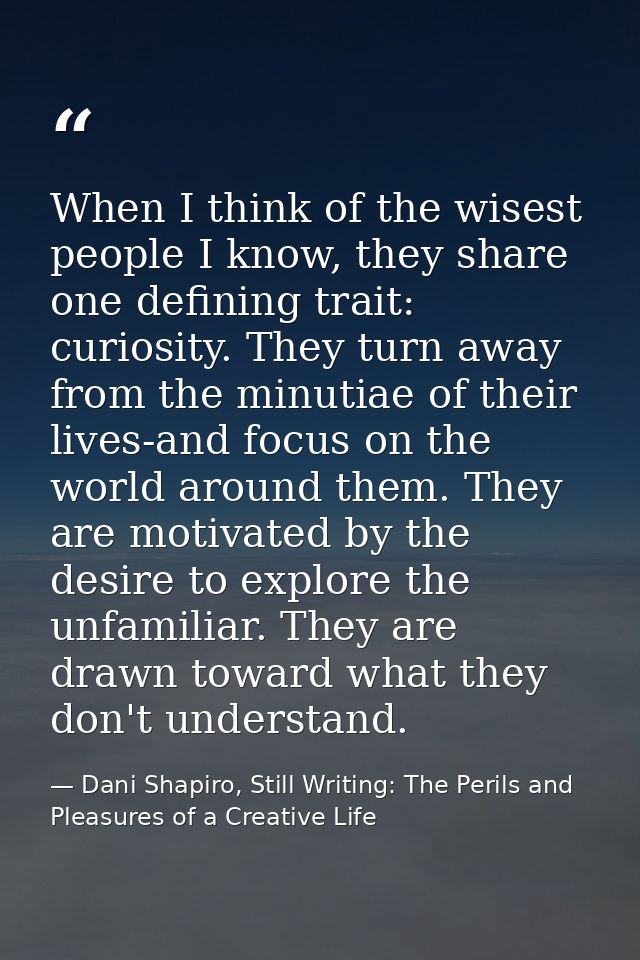 When I think of the wisest people I know, they share one defining trait: curiosity. They turn away from the minutiae of  — Dani Shapiro, Still Writing: The Perils and Pleasures of a Creative Life