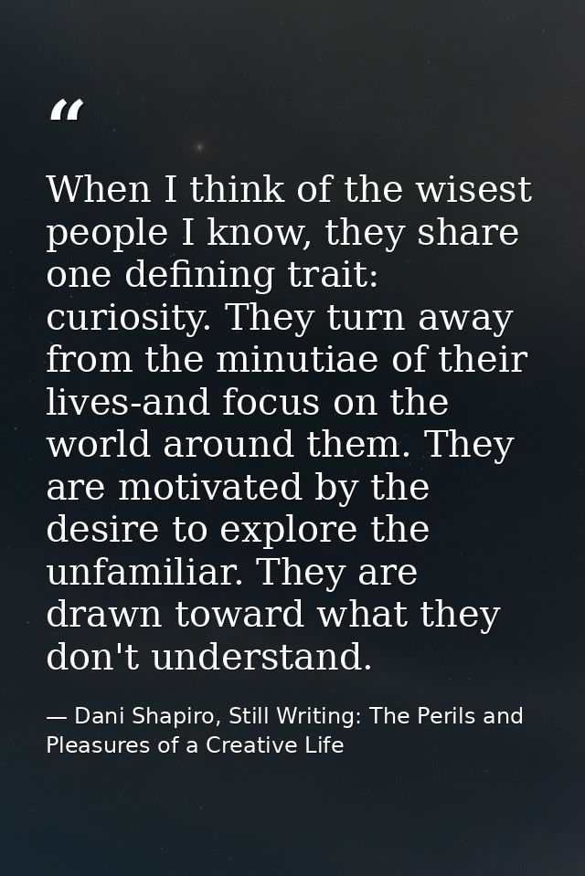 When I think of the wisest people I know, they share one defining trait: curiosity. They turn away from the minutiae of  — Dani Shapiro, Still Writing: The Perils and Pleasures of a Creative Life