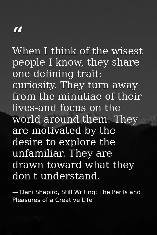 When I think of the wisest people I know, they share one defining trait: curiosity. They turn away from the minutiae of  — Dani Shapiro, Still Writing: The Perils and Pleasures of a Creative Life