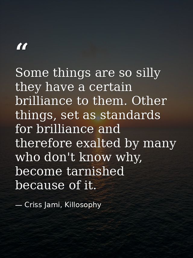 Some things are so silly they have a certain brilliance to them. Other things, set as standards for brilliance and there — Criss Jami, Killosophy
