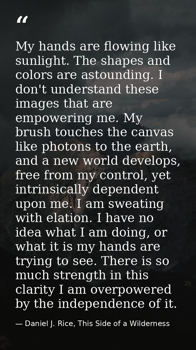 My hands are flowing like sunlight. The shapes and colors are astounding. I don't understand these images that are empow — Daniel J. Rice, This Side of a Wilderness