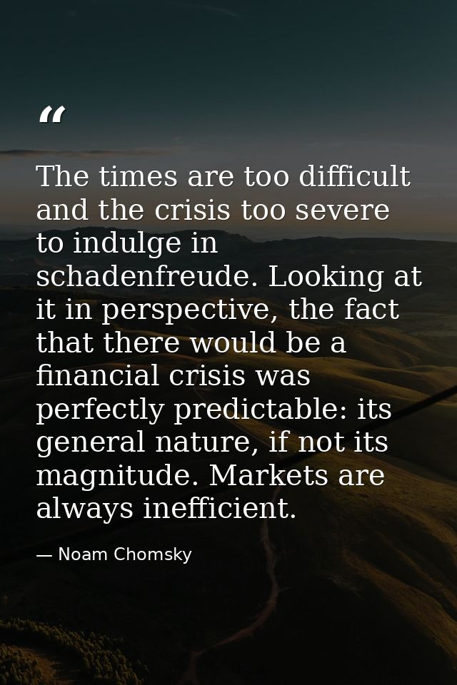 The times are too difficult and the crisis too severe to indulge in schadenfreude. Looking at it in perspective, the fac — Noam Chomsky