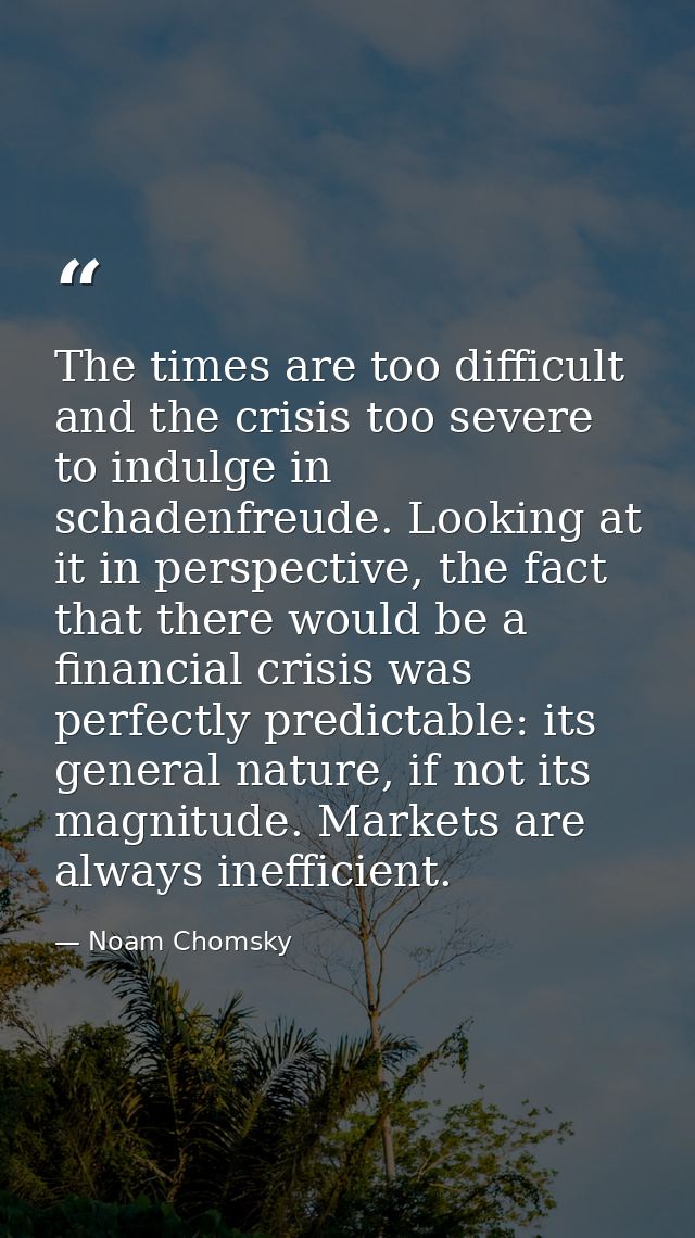 The times are too difficult and the crisis too severe to indulge in schadenfreude. Looking at it in perspective, the fac — Noam Chomsky