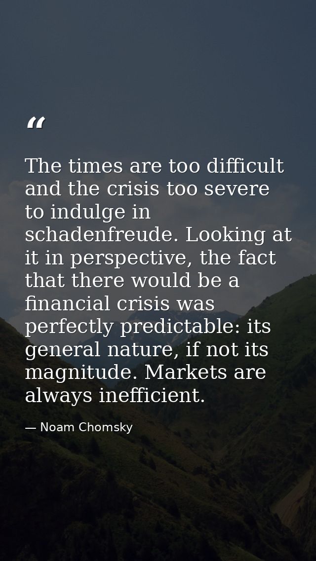 The times are too difficult and the crisis too severe to indulge in schadenfreude. Looking at it in perspective, the fac — Noam Chomsky